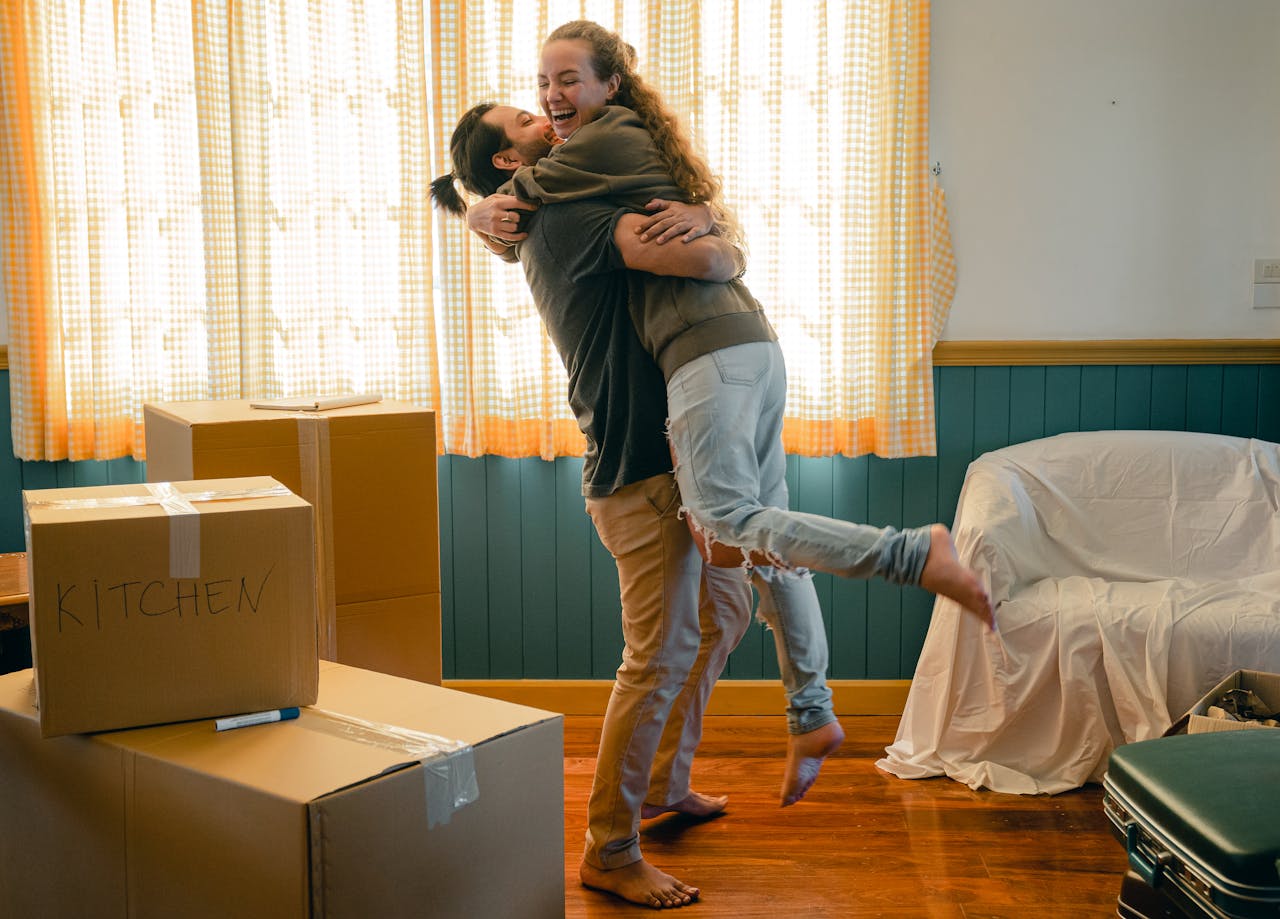 Couple moving at new home